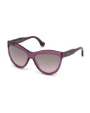 Gradient Flash Cat-Eye Sunglasses, Dark Purple