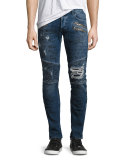 Graffiti Moto Skinny Jeans, Blue