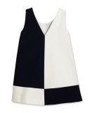Sleeveless Ponte Colorblock Shift Dress, Dark Navy/White, Size 7-14