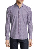 Mini-Plaid Sport Shirt, Navy/Red/Light Blue