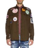 Military Shirt Jacket with Patches, Green