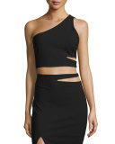 Perla One-Shoulder Cutout Top, Black