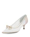 Lace Pointed-Toe Bow Flat, White