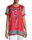 Yokito Embroidered Combo Tunic, Red/Multi