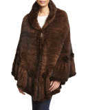 Mink Fur Zip-Front Cape, Brown