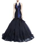 Sleeveless V-Neck Mermaid Gown, Navy