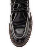 Monili-Trim Leather Combat Boot, Black