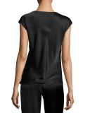 Cap-Sleeve Silk Lounge Top, Black