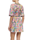 Floral Quilted A-Line Minidress, Multicolor