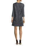 Zebra-Jacquard 3/4-Sleeve Dress, Flannel