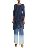 Midnight Blues Long Tunic with Fringe