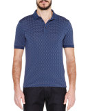 Wave-Print Short-Sleeve Polo Shirt, Blue