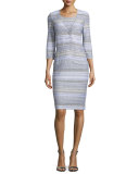 Raya Knit Scoop-Neck Sheath Dress, Bianco/Multi