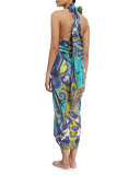 Butterfly Paisley-Print Halter Coverup Dress