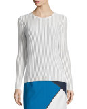 Long-Sleeve Needle-Drop Pullover Top W/Cami, White