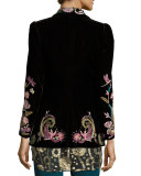 Embroidered Velvet One-Button Blazer, Black Pattern