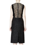Sleeveless Moire-Print Sheath Dress, Black