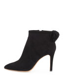 Maryl Suede Pompom Bootie, Black