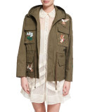 Hooded Embroidered Patchwork Parka 