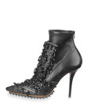 Lux Beaded Leather Ankle Boot, Black
