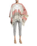 Striped Fringe-Trim Cape, Blush/Multi