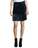 Sculpted Velvet Mini Skirt, Sapphire