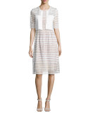 Windowpane-Lace Sleeveless Dress, White