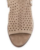 Wyatt Perforated Mid-Heel City Sandal, Warm Gray