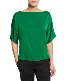 Dolman-Sleeve Silk-Blend Blouse, Emerald