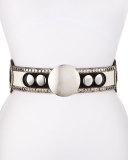 Embellished Leather Belt, Black/Silver