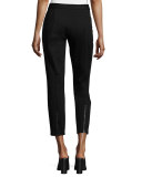 Slim Stretch-Knit Ankle-Zip Pants, Black, Petite