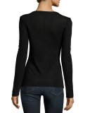 V-Neck Tie Long-Sleeve Tee, Noir