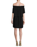 Cleo Off-the-Shoulder Popover Dress, Black
