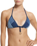 Out-Of-The-Blue Triangle Swim Top, Denim Blue