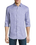 Melange Linen Button-Down Shirt, Purple