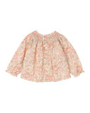 Long-Sleeve Floral-Print Cotton Blouse, Pale Pink, Size 18M-2