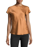 Short-Sleeve Satin Top, Bronze