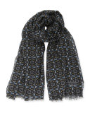 Mini-Monster Print Scarf, Gray/Blue