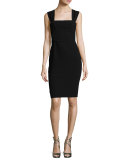 Sleeveless Bow Tie-Back Sheath Dress, Black