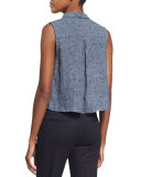 Bardot Sleeveless Linen-Blend Etched Denim Blouse 