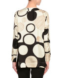 Long-Sleeve Deco-Print Tunic, Ivory/Black