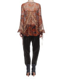 Button-Front Foulard-Print Blouse, Multi Colors