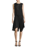 Meloni Sleeveless Silk Handkerchief Dress, Black