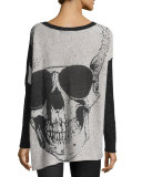 Long-Sleeve Cashmere Tee w/ Giant Skull Back, Black/Frost