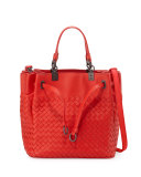 Woven Intrecciato Pleated Tote Bag, Bright Red
