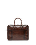 Three-Zip Leather Briefcase, Brown 