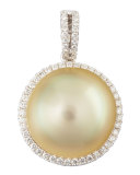 Golden South Sea Pearl and Diamond Halo Pendant, 0.33 TCW