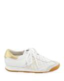 Scorpio Diamond Woven Wedge Leather Sneaker, White