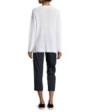 Long-Sleeve Organic Linen/Cotton V-Neck Top