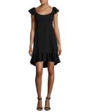 Lindsey Cap-Sleeve Cady Dress, Black
